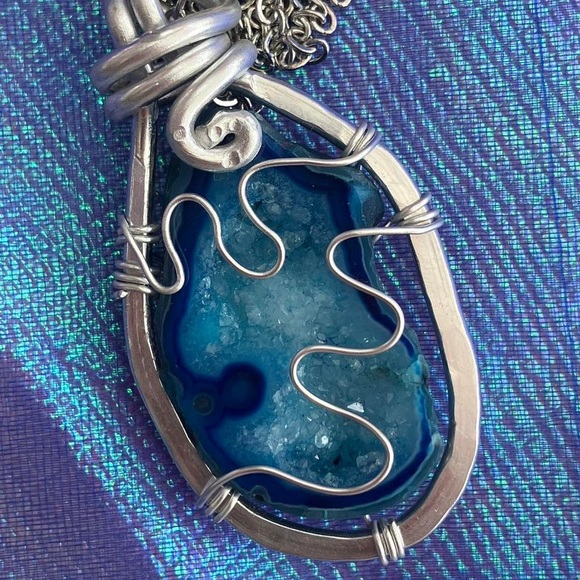 Wire Wrapped Blue Crystal Necklace - Picture 4 of 4